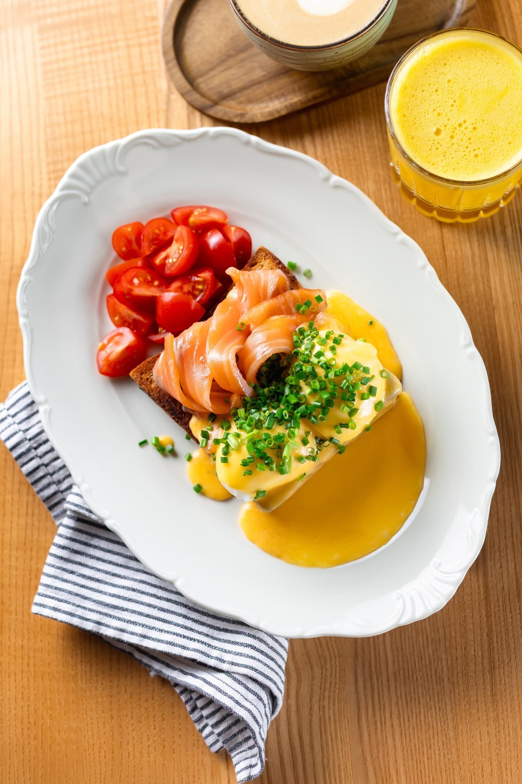 Breakfast plate with salmon and sauce
